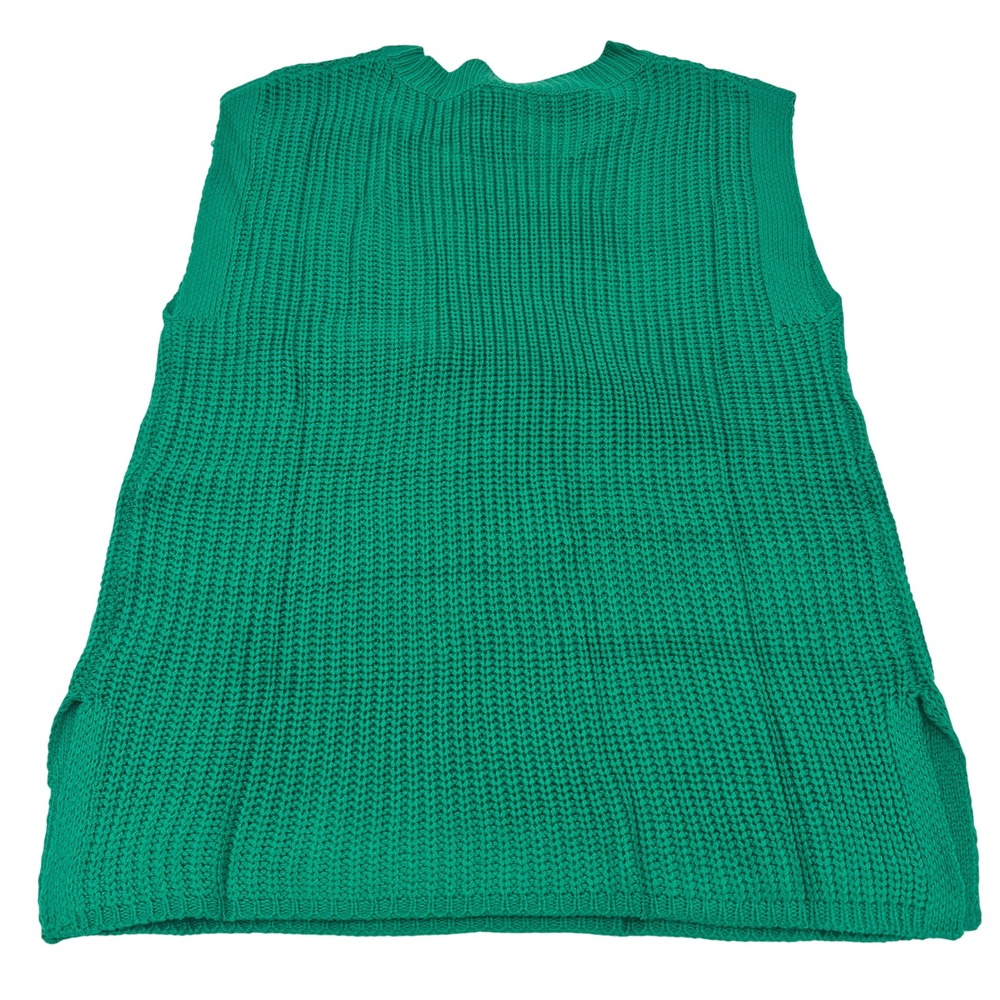 BiBi Green Chunky Knit Sweater Vest Crew Neck Pocket IT1000-01 NWT Small - Picture 3 of 6